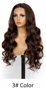 Water Wave Curly Light Brown With Highlights Lace Front Human Hair 24' Pre Plucked HD Transparent Wigs