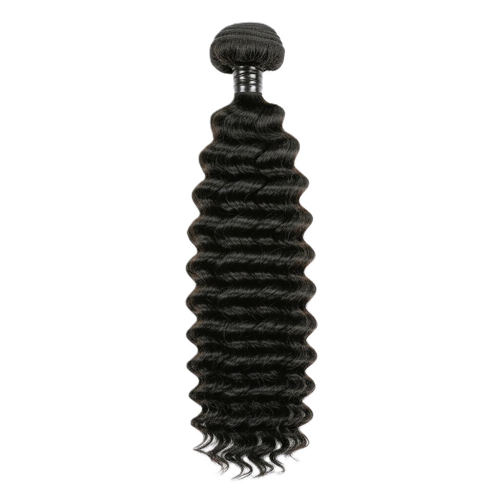 Black hair extensions with loose curls on a white background