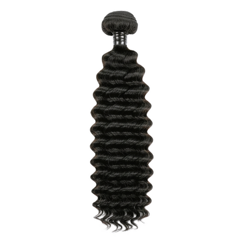 Black hair extensions with loose curls on a white background
