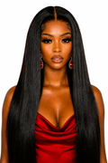 Straight Pre-Cut Lace Front Black Wig Glueless Human Hair Raw Indian Bone Straight